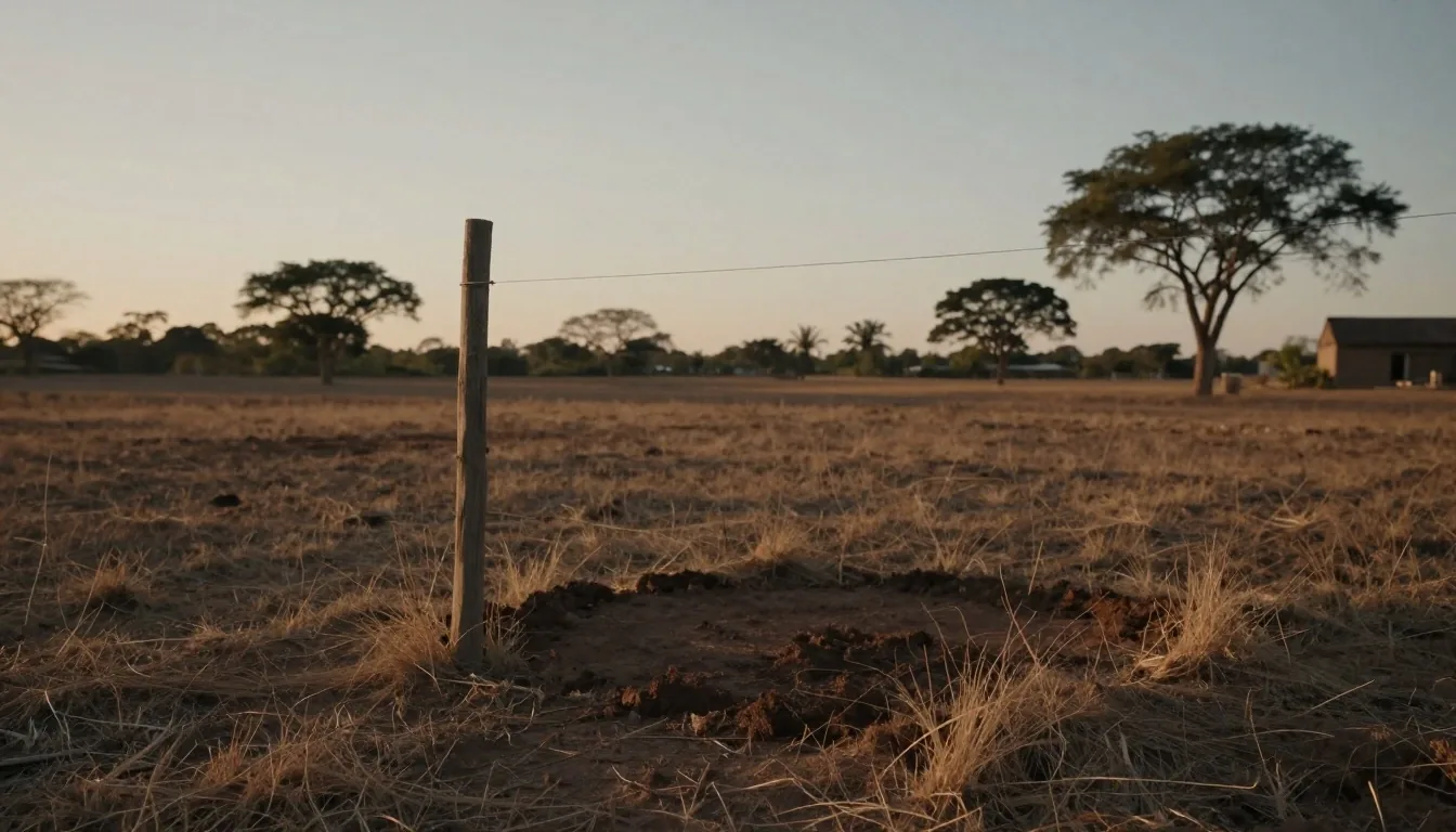 Surco de tierra pampeana con cinta de medir bajo sol lateral