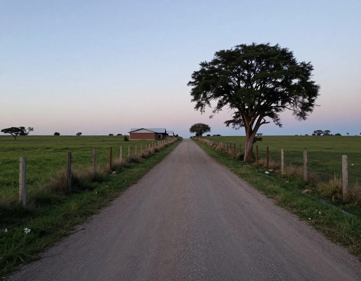 Surco de tierra y pasto seco con sombras largas