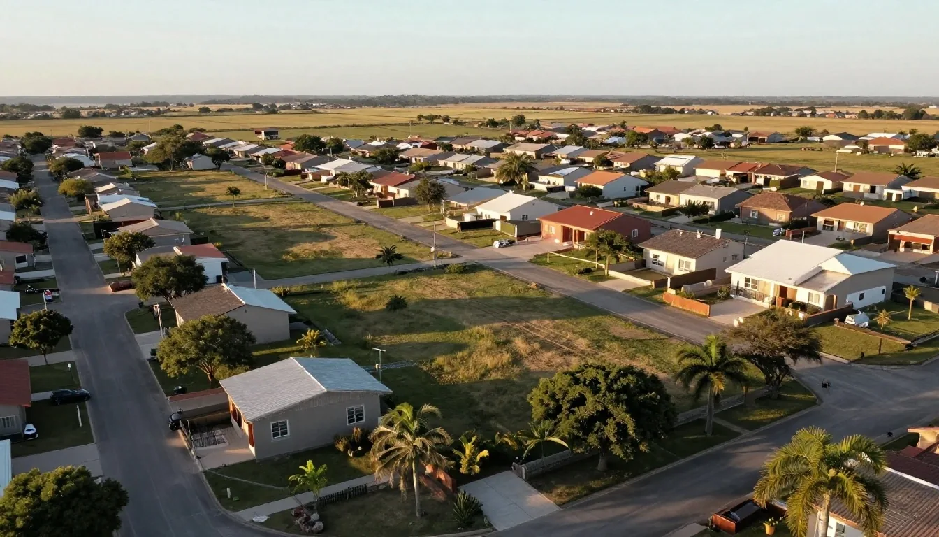 Vista aérea de loteo pampeano con calles y manzanas